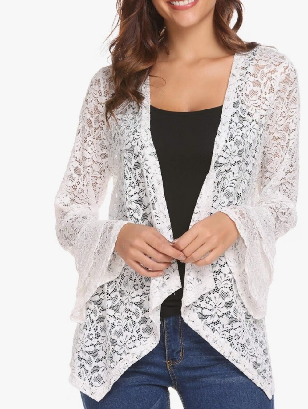 Women’s White Lace Open-Front Cardigan Shrug